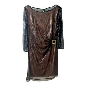 TAHARI Arthur S Levine Black Sequin Lined Gathered at hip w/beltbuckle Size 10